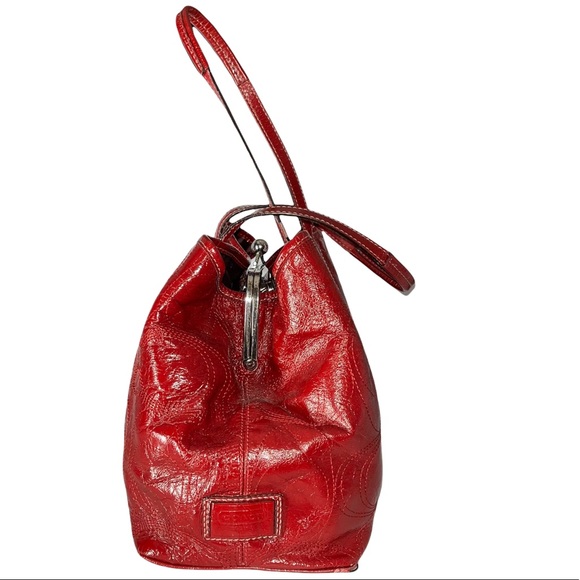 Coach Carryall Signature Stitch Frame (F15658) Berry Patent Leather Tote - Picture 4 of 14